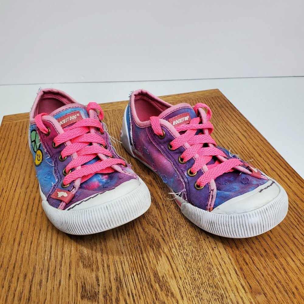 Rocket Dog Shoes Girls Size 3 Purple Pink Peace Smiley Low Top Canvas Sneakers